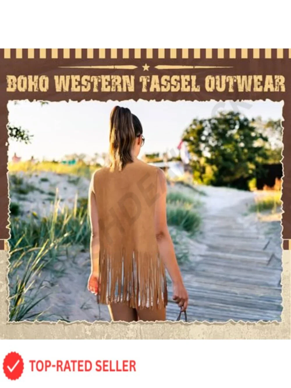 Faux Suede Western Fringe Vest with Rivets Sleeveless